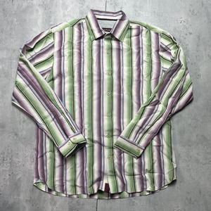 Tommy Bahama‎ Hawaiian Shirt Men’s Large 100% Silk Stripe Button Up Long Sleeve